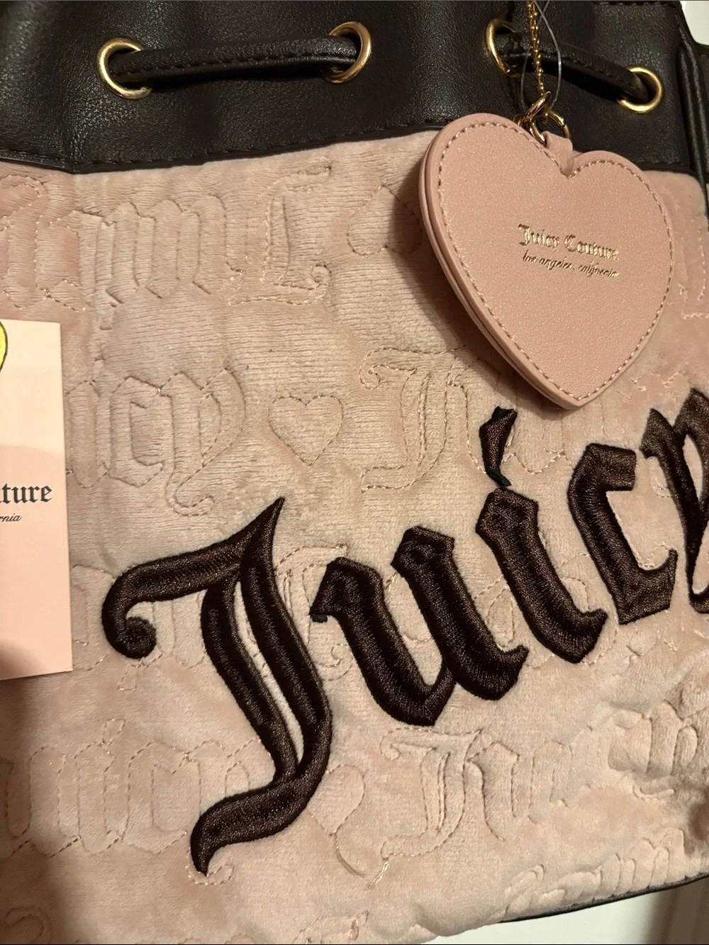 BNWT JUICY COUTURE Y2K Coquette Pink and Brown Embroidered Logo Shoulder Bag